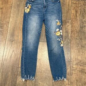 Abercrombie & Fitch Blue Ankle Cropped Jeans with Floral Embroidery